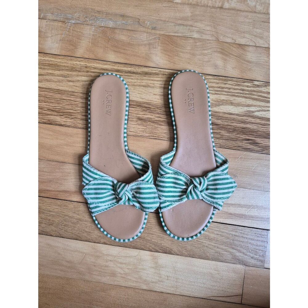 J.Crew Green and White Striped Bow Slide Sandals - Picture 3 of 8